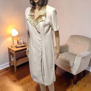 Vintage Dress 80s Leopard Print Bahari Group Down Short Sleeve Size 10
